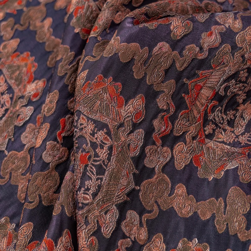 Sewing - Fioletowo-czerwona rayonowa tkanina żakardowa w kwiaty